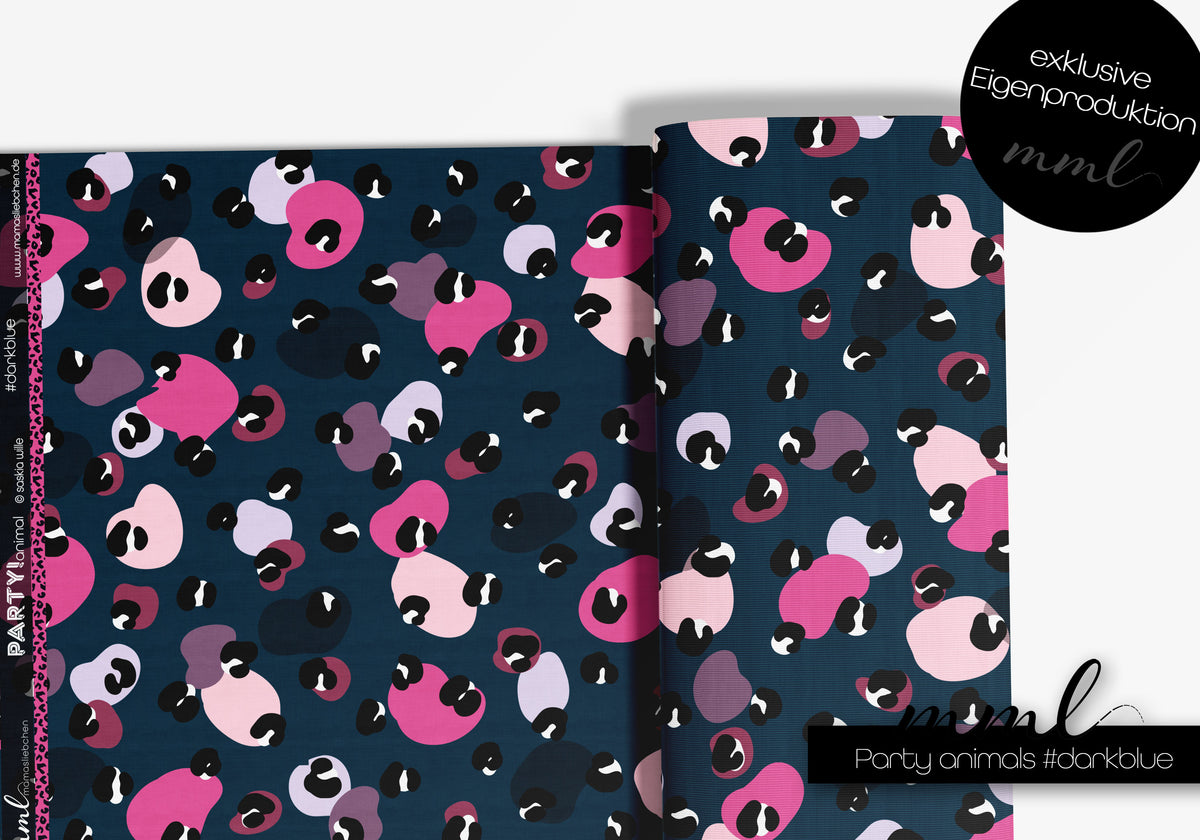 SoftTouch Sommer-Sweat Stoff "Party animals #darkblue" (0,25m)