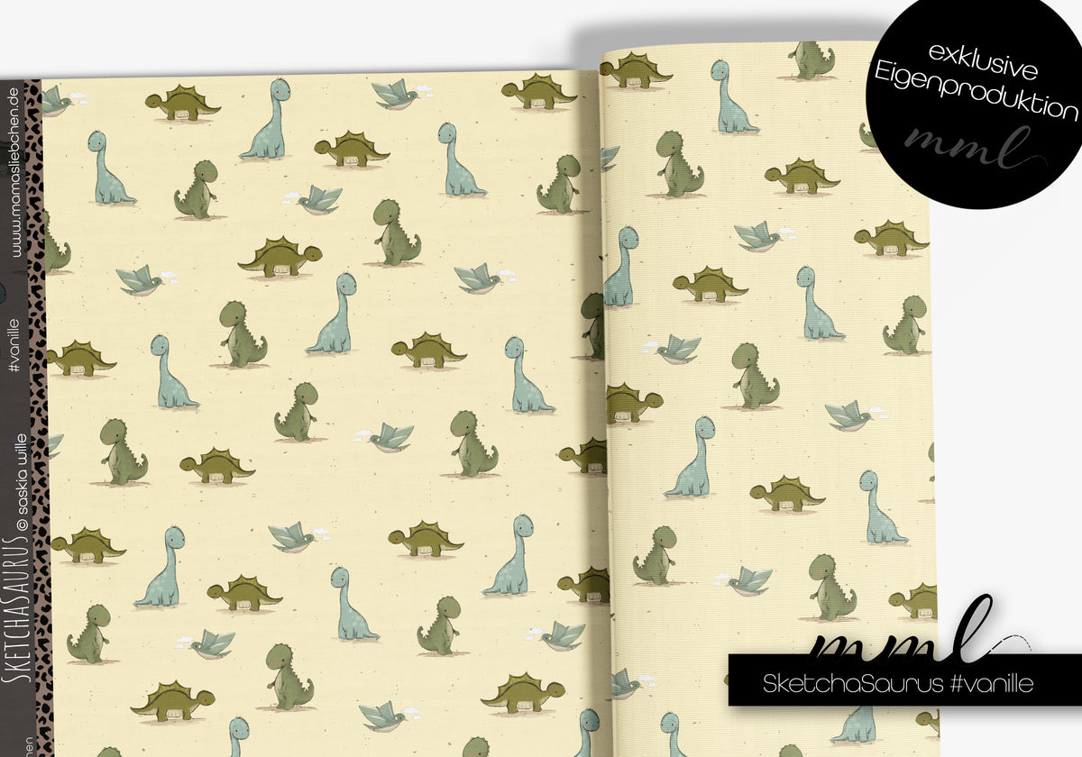 SoftTouch Jersey-Stoff "SketchaSaurus #vanille" (0,25 m)