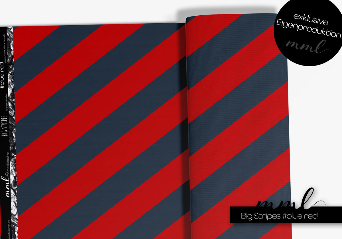 SoftTouch Sommer-Sweat Stoff "big stripes #blue red" (0,25m)