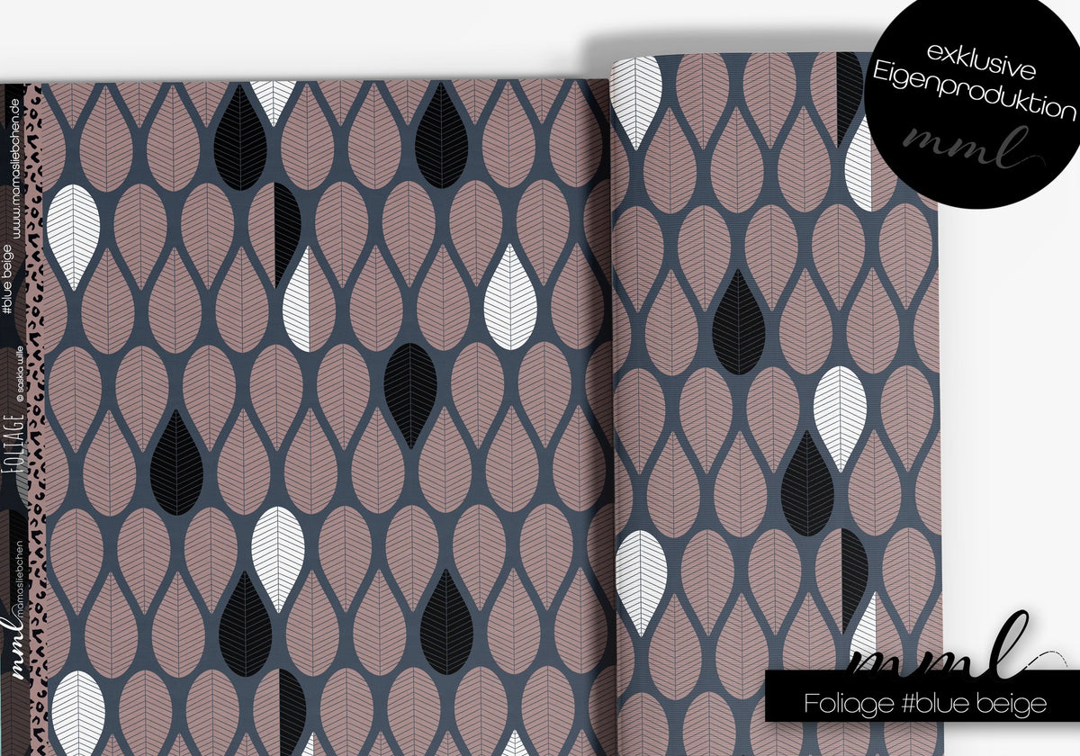 SoftTouch Sommer-Sweat Stoff "Foliage #blue beige" (0,25m)