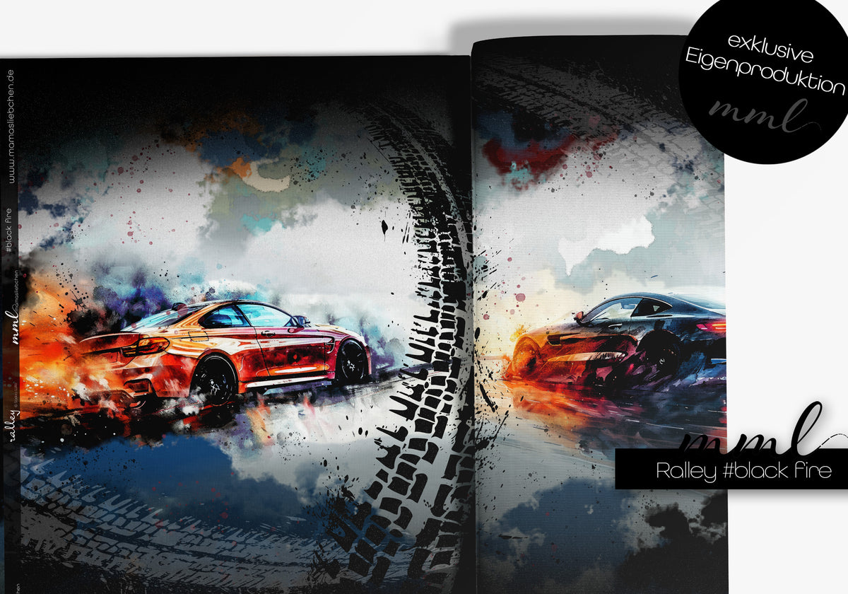 Vorbestellung! SoftTouch Sweat-Stoff "ralley #black fire" (1 Panel ca. 1m)