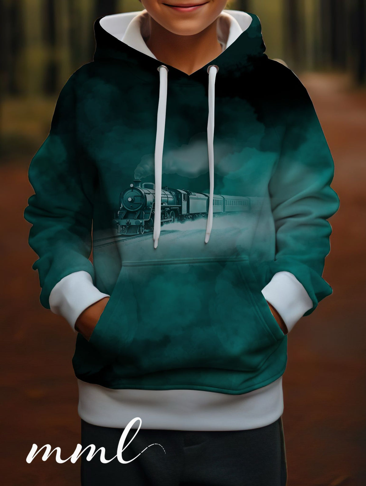 SoftTouch Sweat-Stoff "train #teal" (1 Panel, ca. 1m)