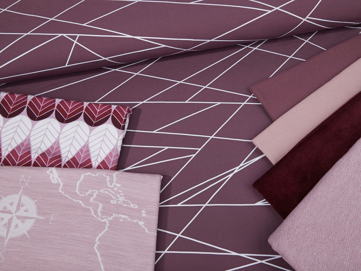 Sommer-Sweat-Stoff "Kombi- shapelines #aubergine" (0,25m)