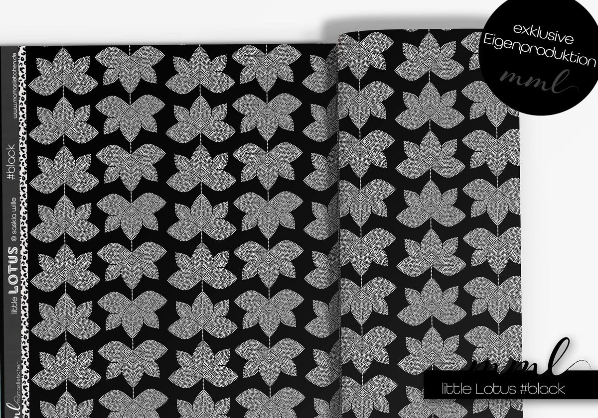 Sommer-Sweat Stoff "Little Lotus #black" (0,25m)