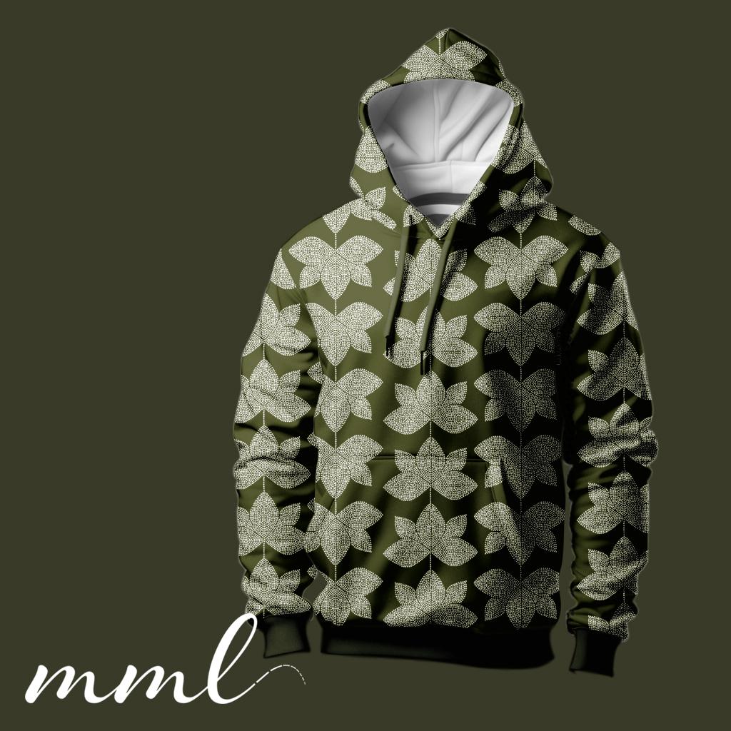 Sommer-Sweat Stoff "Little Lotus #olive" (0,25m)