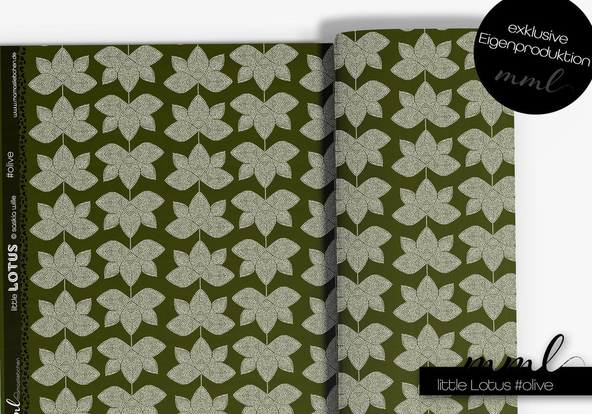 Sommer-Sweat Stoff "Little Lotus #olive" (0,25m)