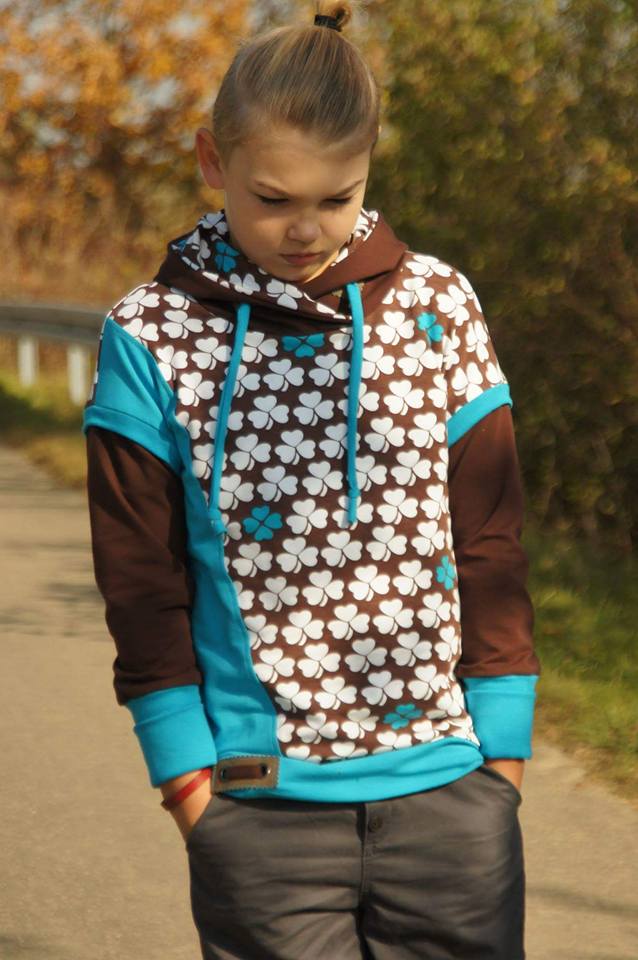 Sommer- Sweat-Stoff little lucky clover #brown-teal" (0,25 Meter)