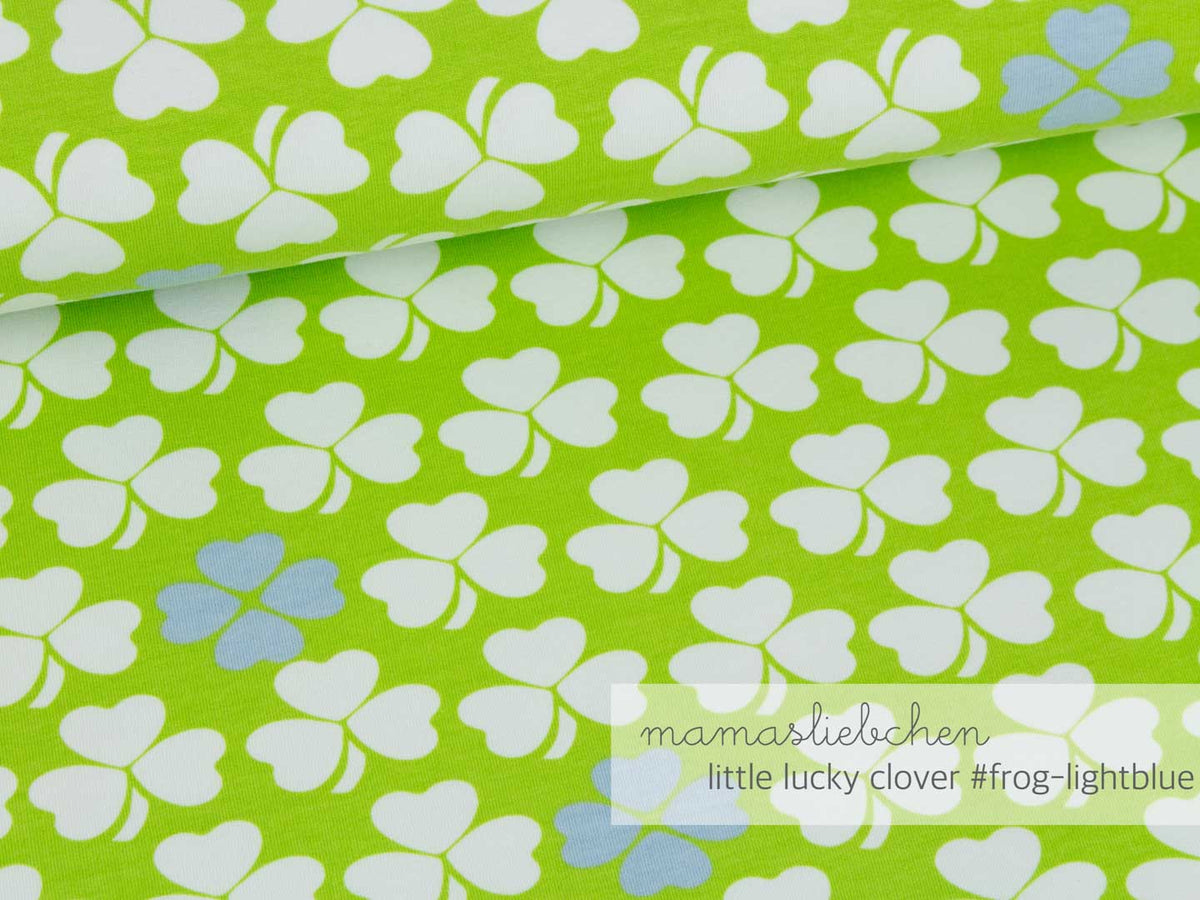 Sommer- Sweat-Stoff little lucky clover #frog-lightblue" (0,25 Meter)