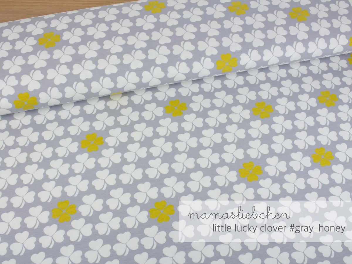 Sommer- Sweat-Stoff little lucky clover #gray-honey" (0,25 Meter)