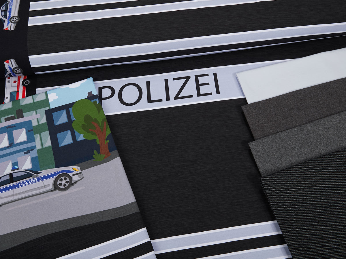 Sommer-Sweat-Stoff "Polizei COAT #black melange" (1 Panel, ca. 0,65m)