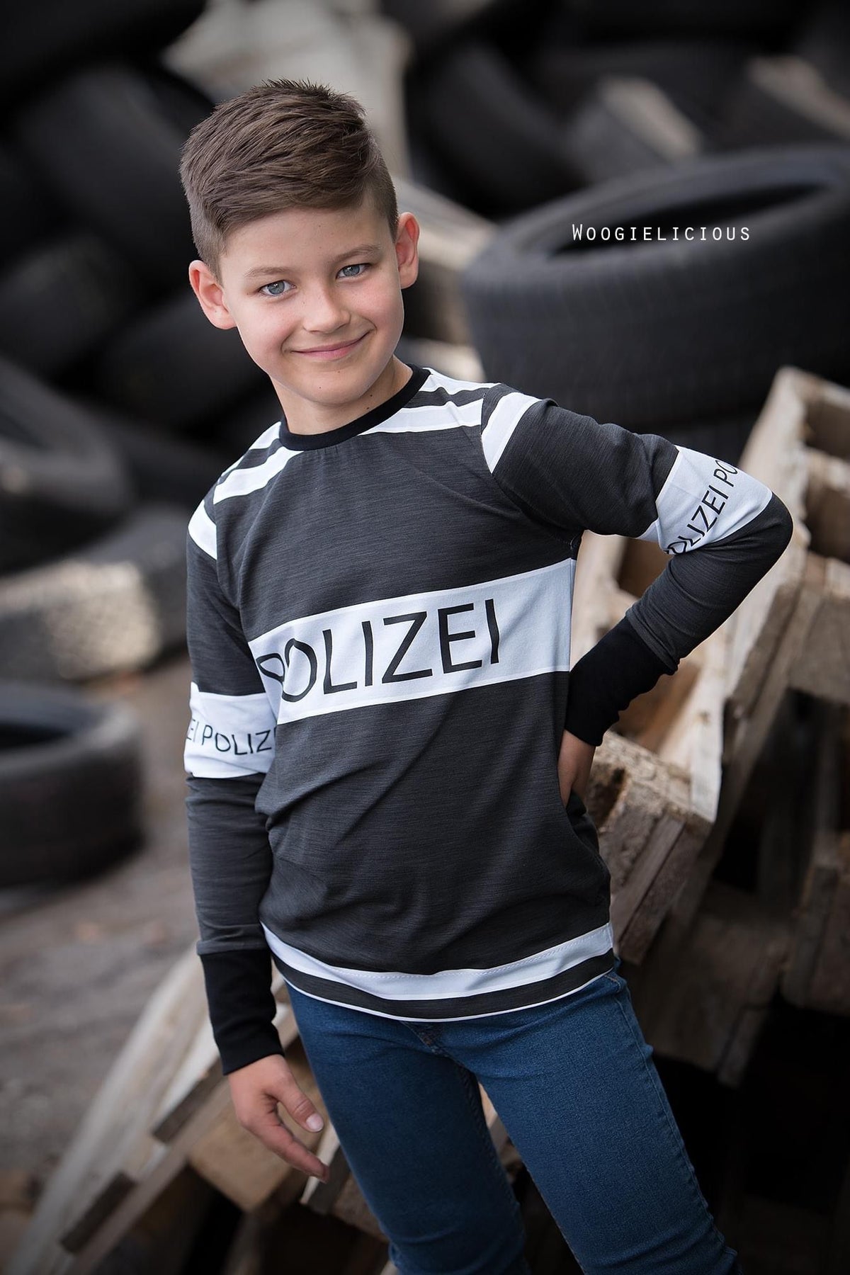 Sommer-Sweat-Stoff "Polizei COAT #black melange" (1 Panel, ca. 0,65m)