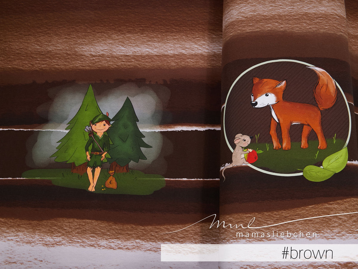 Sommer-Sweat-Stoff "robin's forest #brown" (1Panel/ ca.0,6 m)