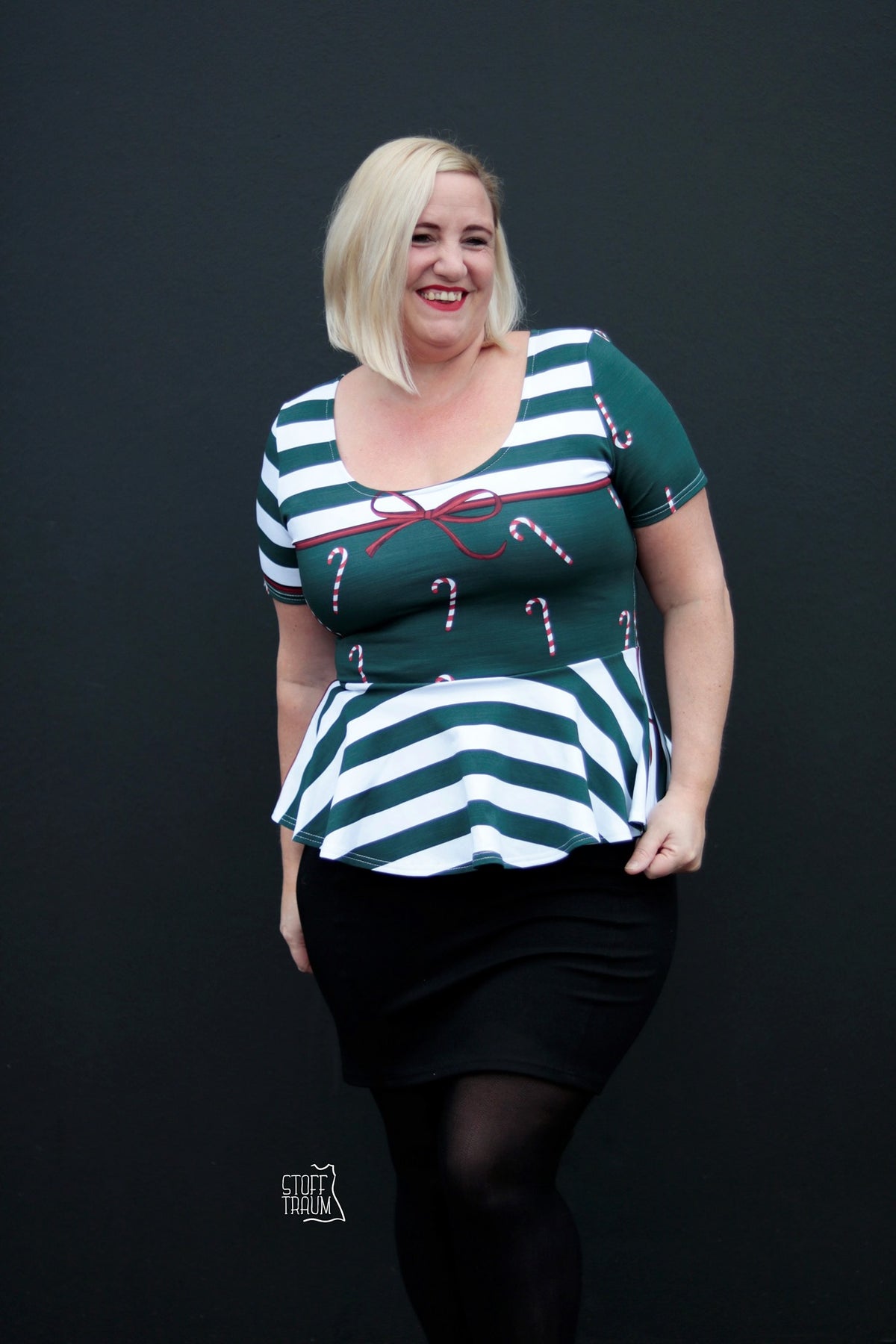 Sommer-Sweat-Stoff "rockabilly candy #teal white" (ca. 1,0m)