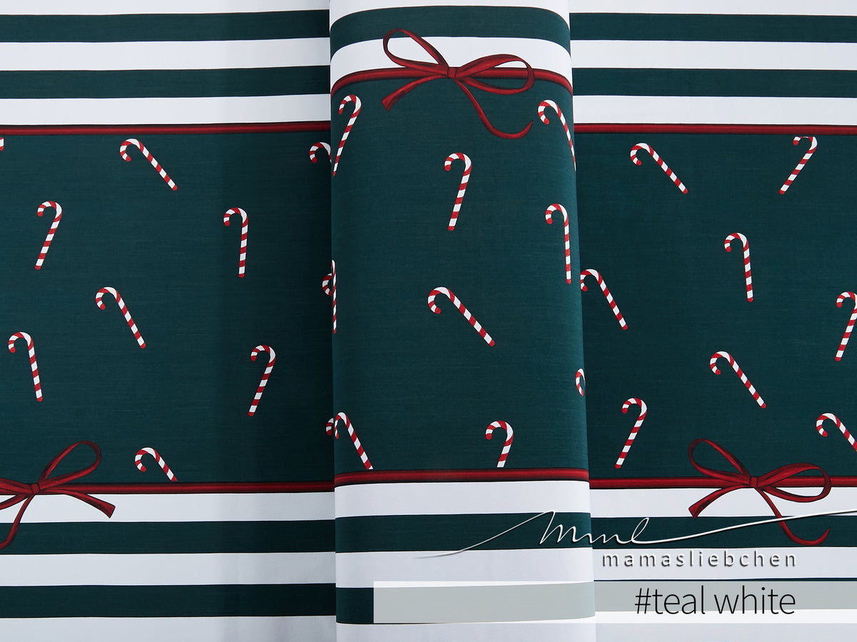 Sommer-Sweat-Stoff "rockabilly candy #teal white" (ca. 1,0m)