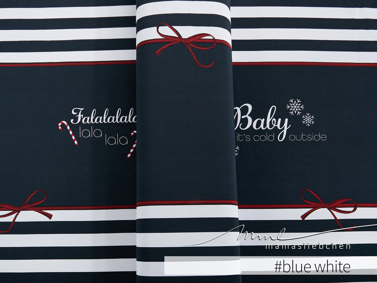 Sommer-Sweat-Stoff "rockabilly xmas #blue white" (ca. 1,0m)