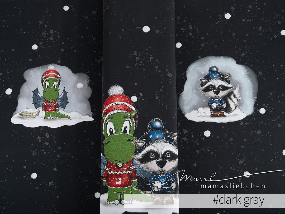 Sommer-Sweat-Stoff "Schneeballschlacht #darkgray" (1 Panel, ca. 0,75m)