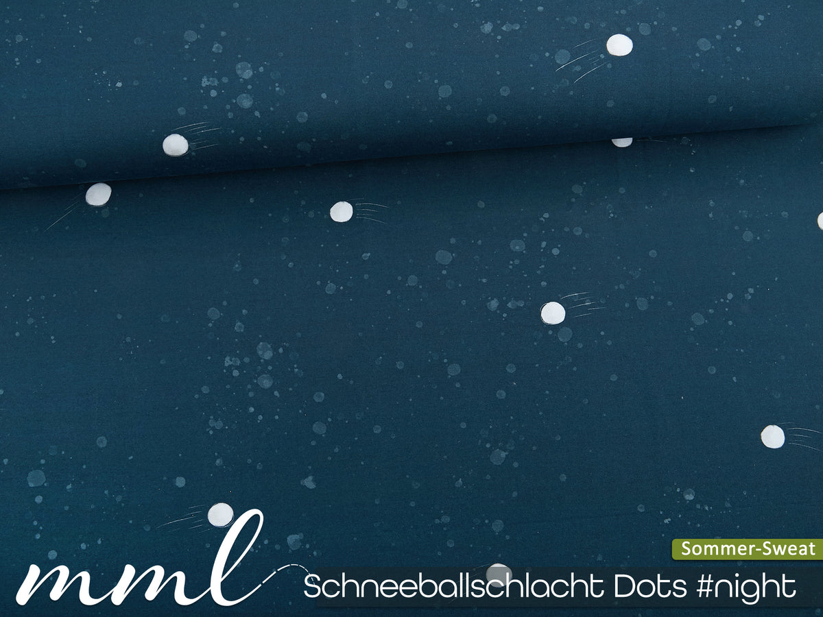 Sommer-Sweat-Stoff "Schneeballschlacht DOTS #night" (0,25m)