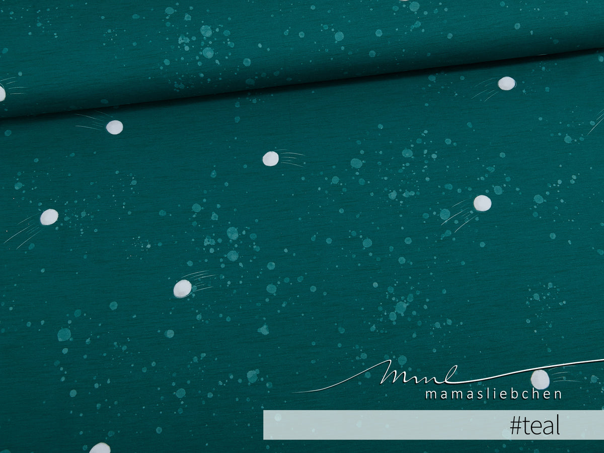 Sommer-Sweat-Stoff "Schneeballschlacht DOTS #teal" (0,5m)