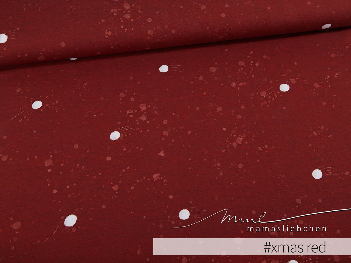 Sommer-Sweat-Stoff "Schneeballschlacht DOTS #xmas red" (0,5m)