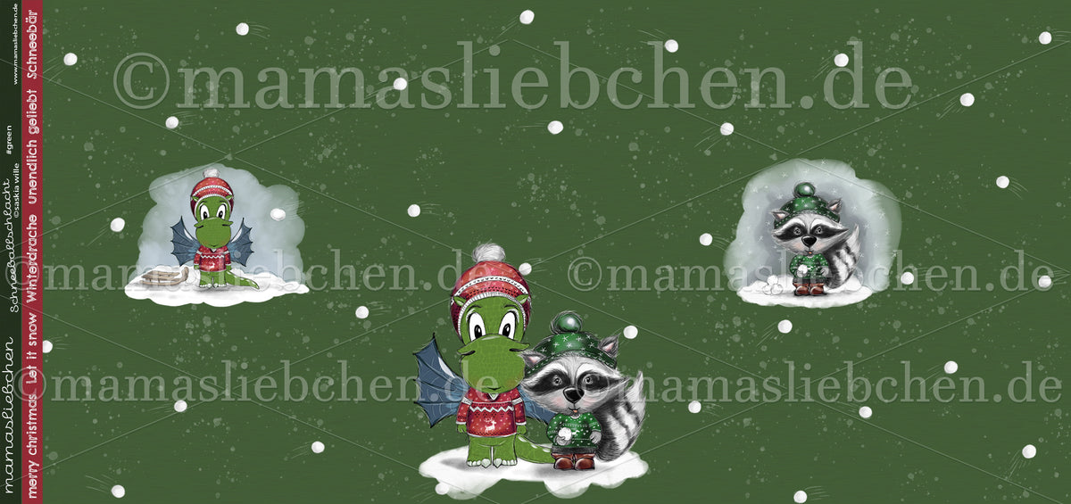 Sommer-Sweat-Stoff "Schneeballschlacht #green" (1 Panel, ca. 0,75m)