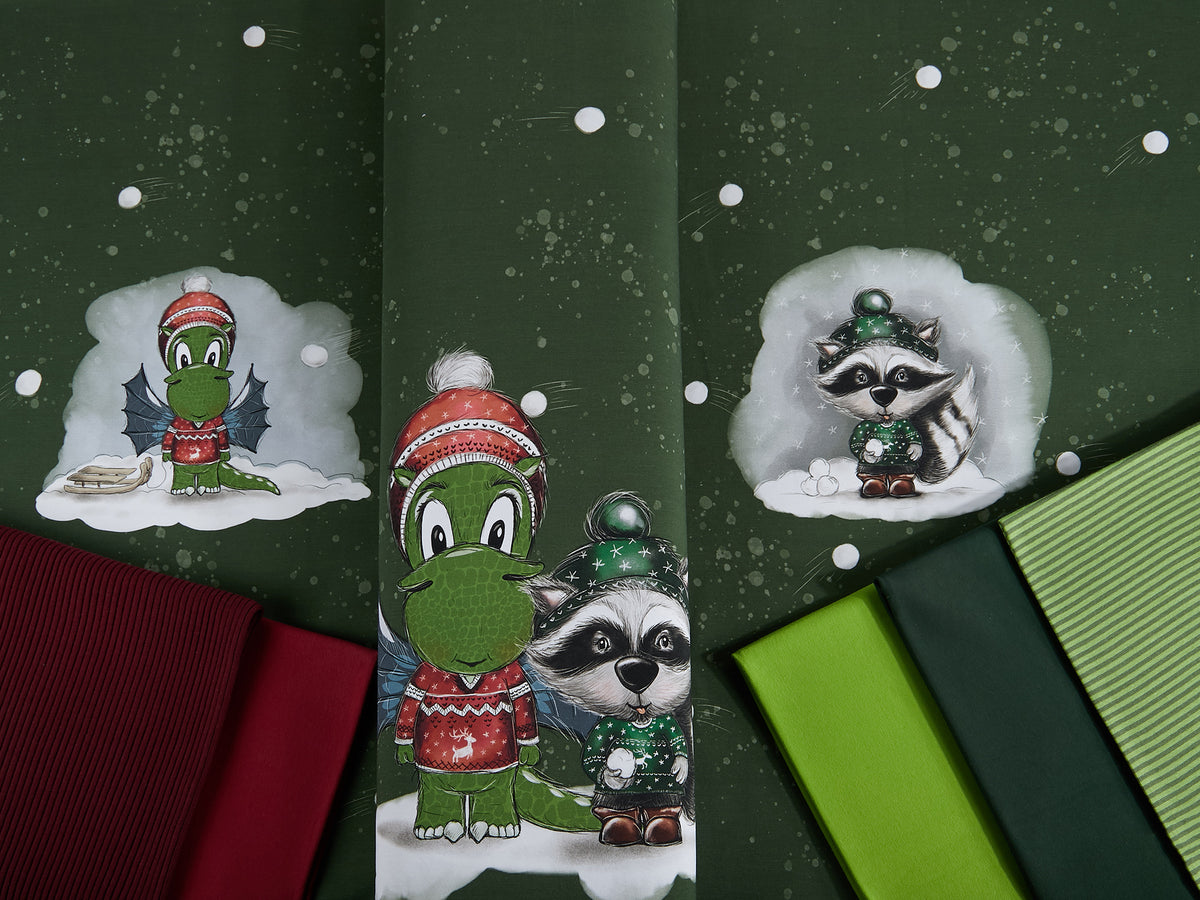 Sommer-Sweat-Stoff "Schneeballschlacht #green" (1 Panel, ca. 0,75m)
