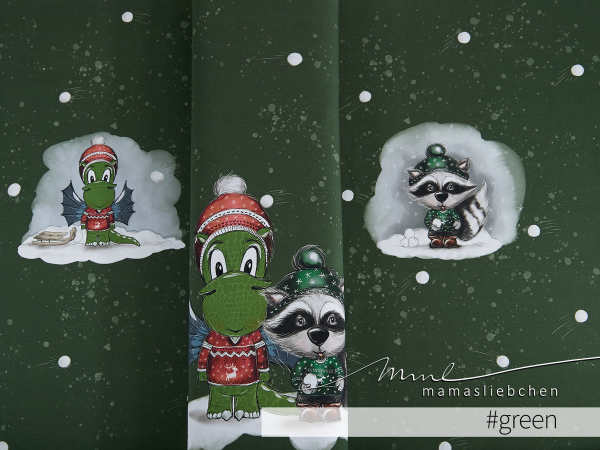 Sommer-Sweat-Stoff "Schneeballschlacht #green" (1 Panel, ca. 0,75m)