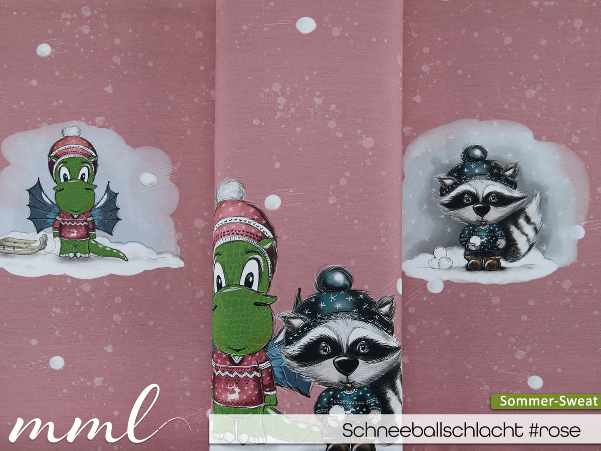 Sommer-Sweat-Stoff "Schneeballschlacht #rose" (1 Panel, ca. 0,65m)