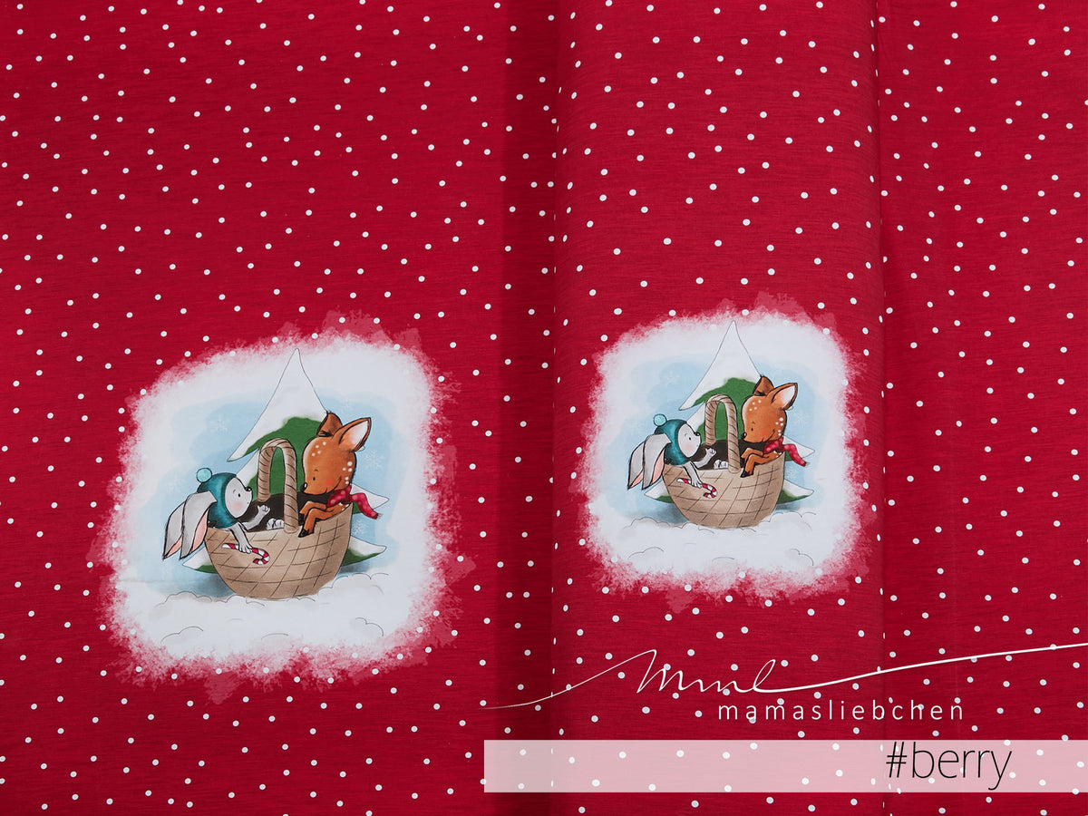 Sommer-Sweat-Stoff "sweethearts winter #berry" (1 Panel, ca. 0,70m)