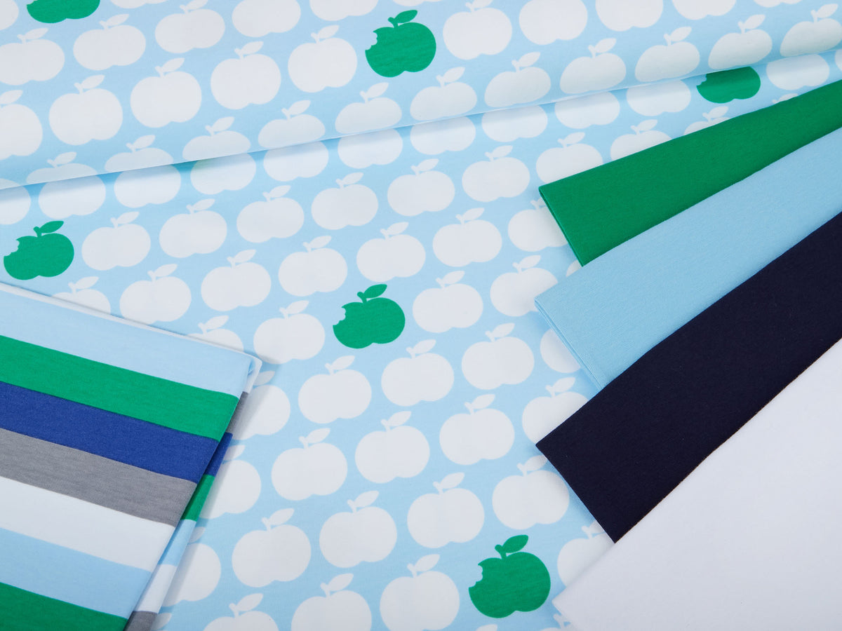 Sweat-Stoff "apple bite #lightblue - green" (0,25m)