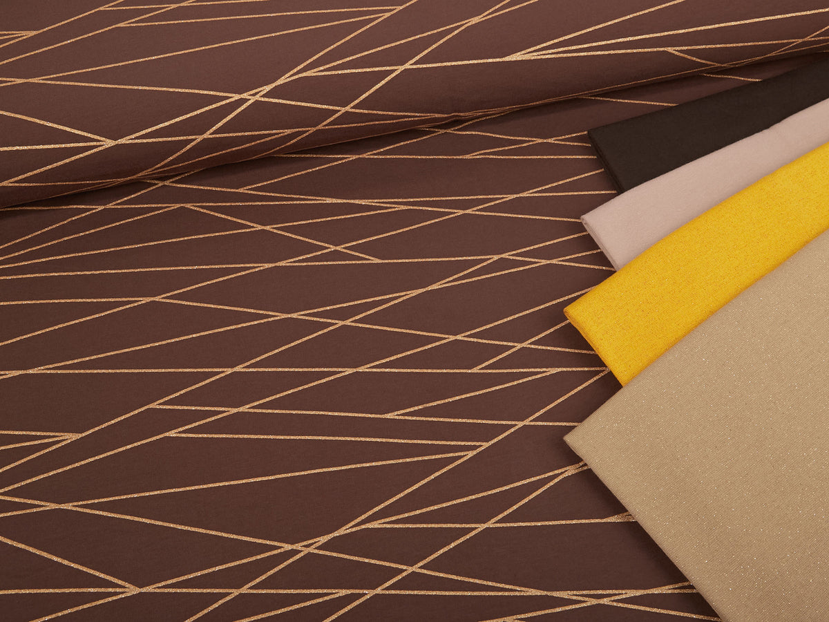 Sweat-Stoff "shapelines glitter #brown" (0,25 Meter)