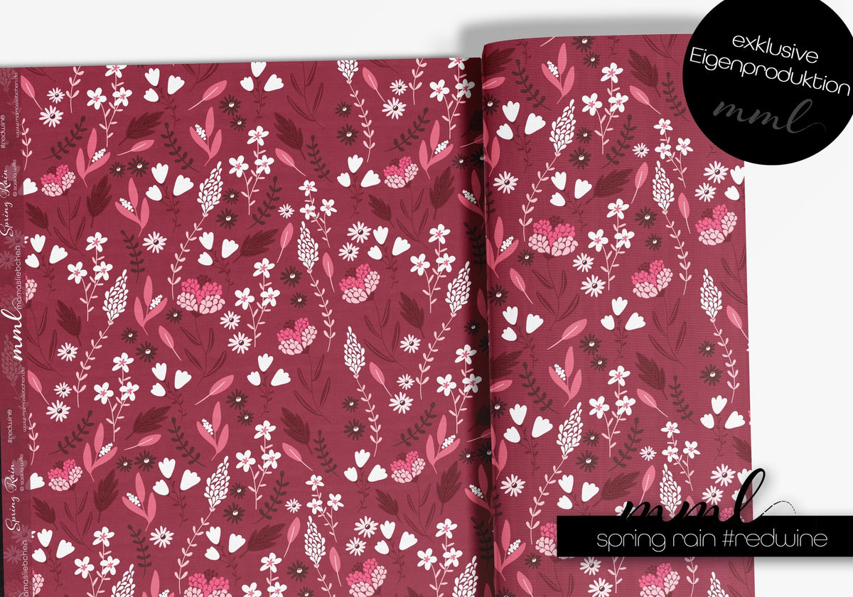 Viskose-Jersey-Stoff "Spring Rain #redwine" (0,25m)