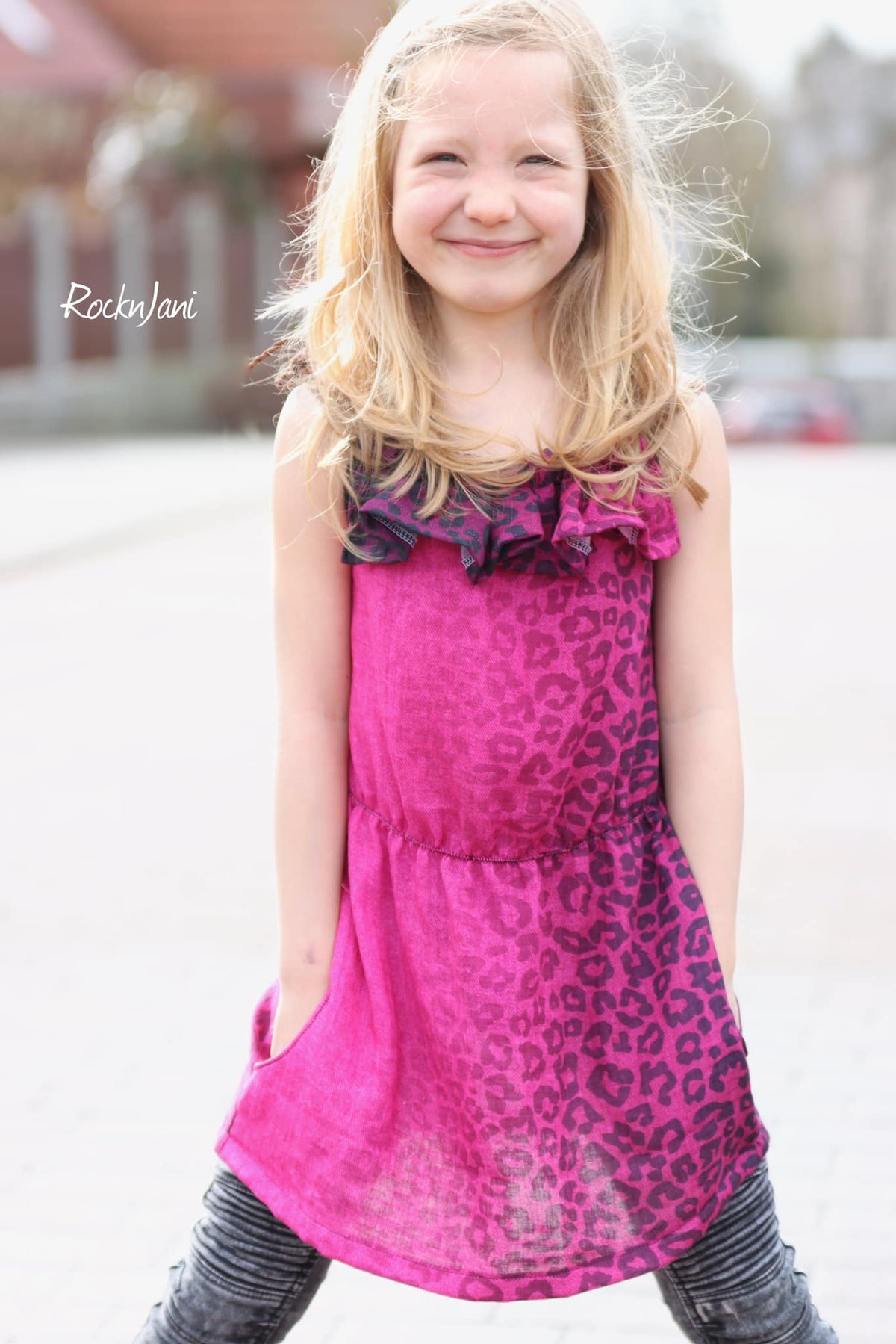 Bio-Bubble-Stoff "basic jeans leo flow #pink" (0,25 m)