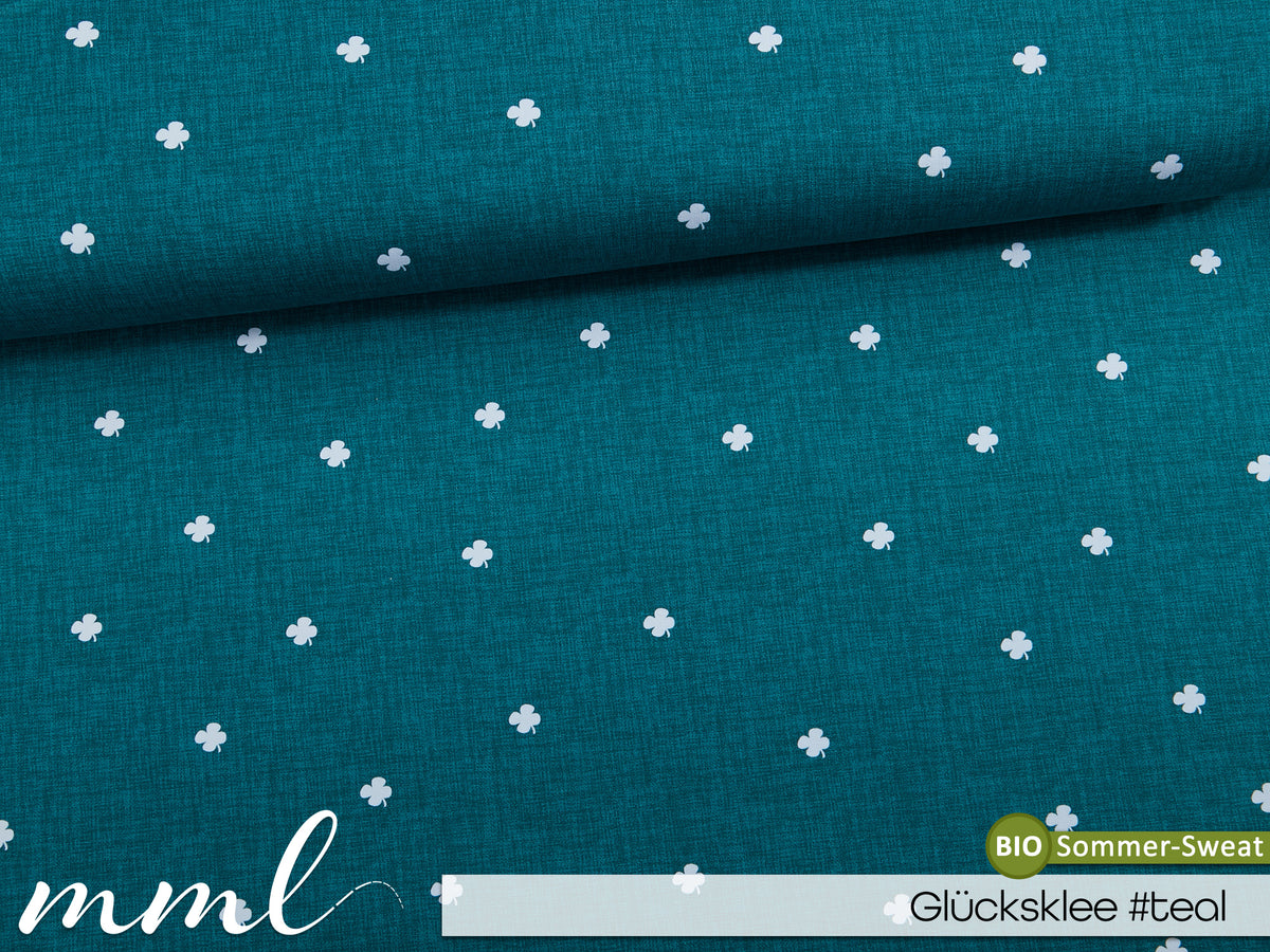 Bio-Sommer-Sweat-Stoff "Glücksklee #teal" (0,25m)