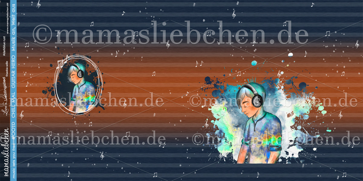 Bio-Sommer-Sweat-Stoff "Leon`s Lieblingslied #darkblue rust" (1 Panel, ca. 0,85m)