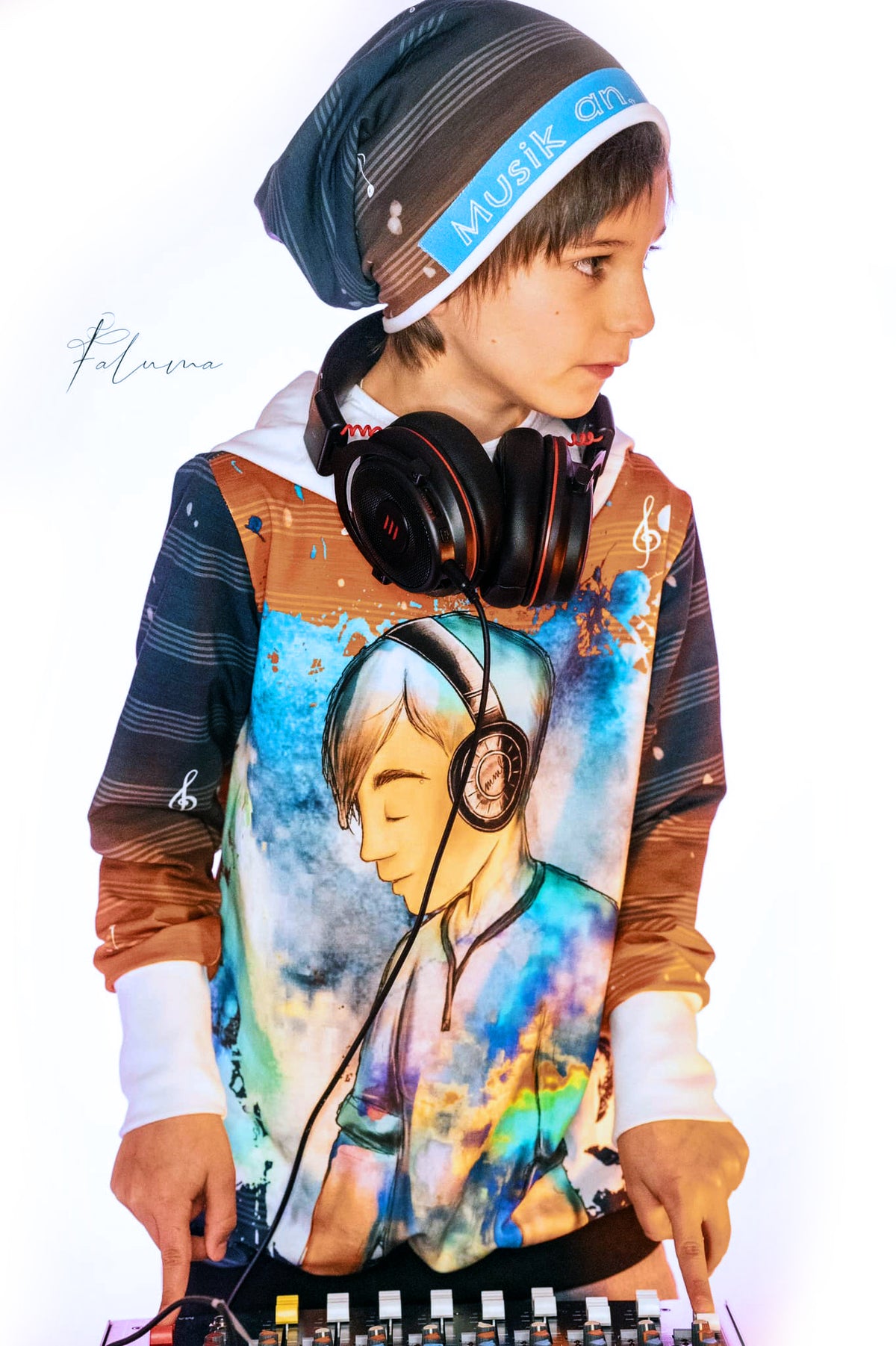 Bio-Sommer-Sweat-Stoff "Leon`s Lieblingslied #darkblue rust" (1 Panel, ca. 0,85m)