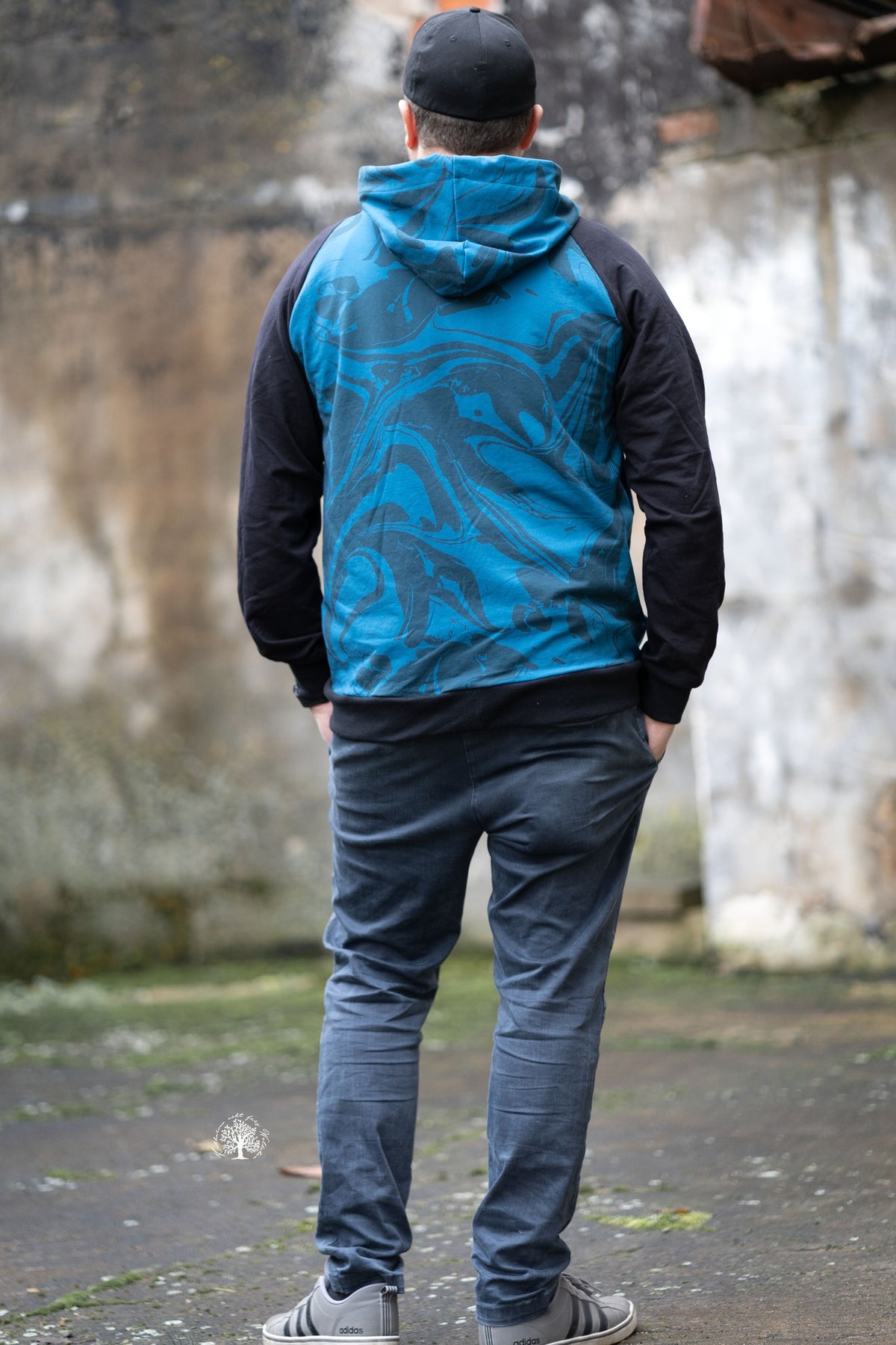 Bio-Sommer-Sweat-Stoff "Marble #blue" (0,25m)