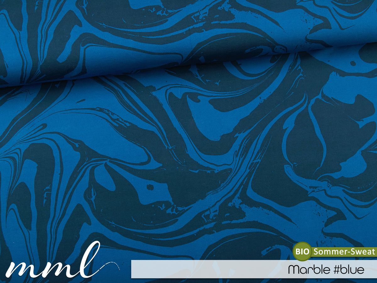 Bio-Sommer-Sweat-Stoff "Marble #blue" (0,25m)