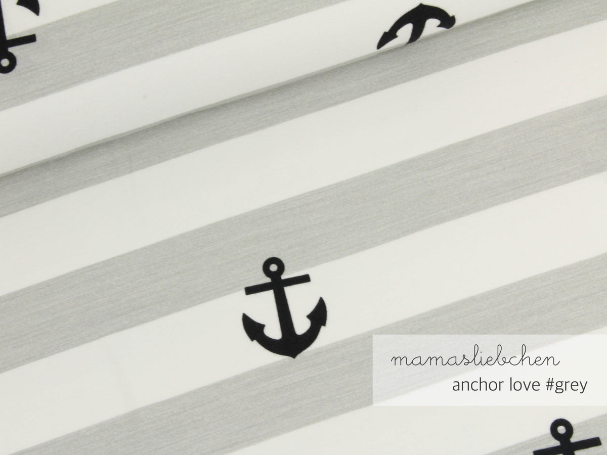 Jersey-Stoff "anchor love #gray" (0,25 m)