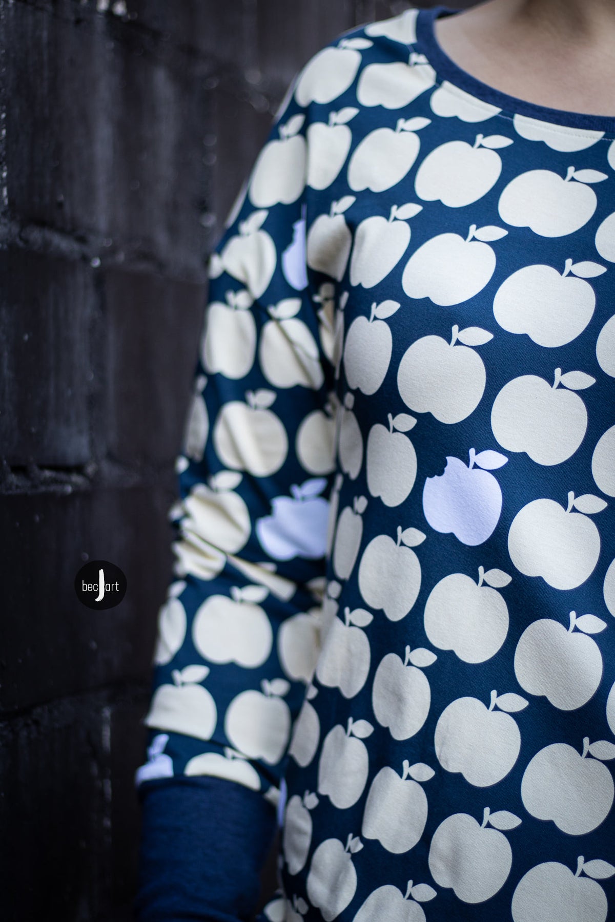 Jersey-Stoff "apple bite #blue vanille" (0,25m)