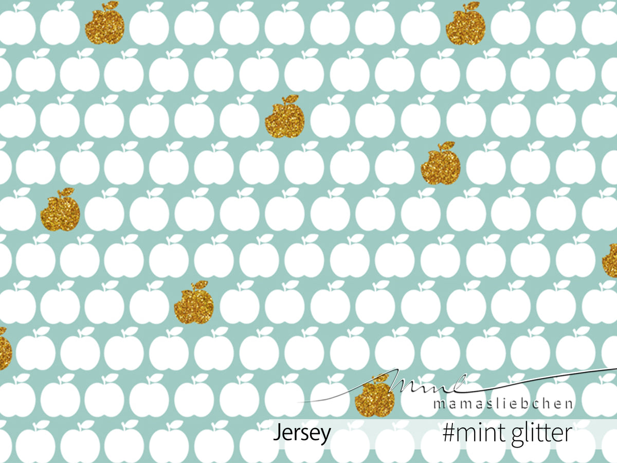 Jersey-Stoff "apple bite glitter #mint glitter" (0,25m)