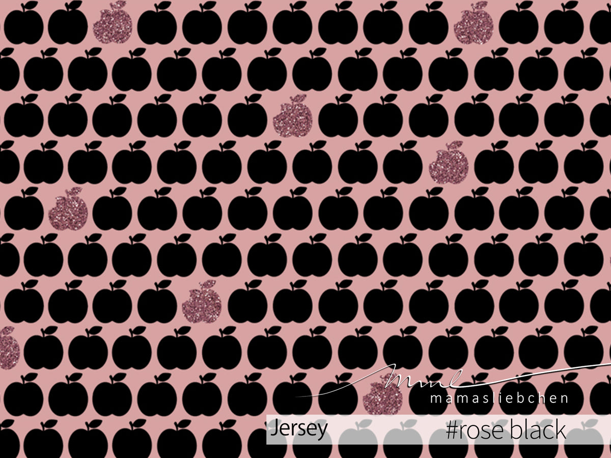 Jersey-Stoff "apple bite glitter #rose black" (0,25m)
