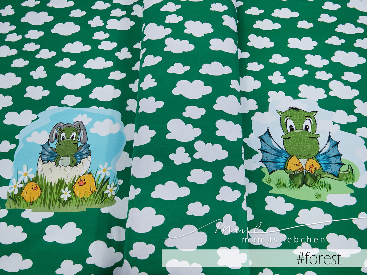 Jersey-Stoff "easter arvetti #forest " (ca. 0,6m / 1Panel)