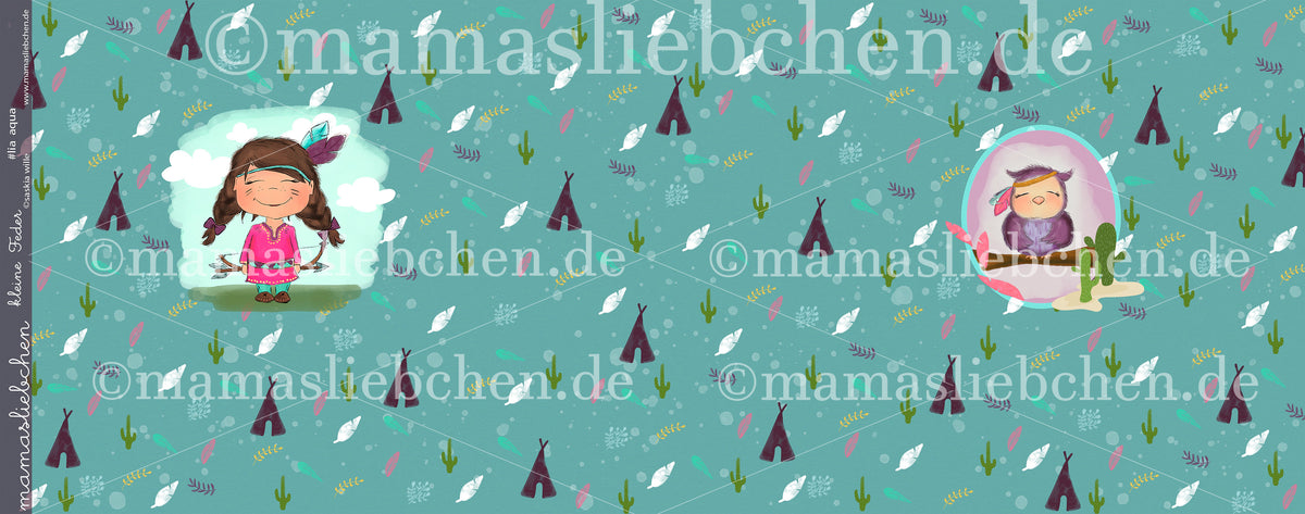 Jersey-Stoff "kleine Feder #lia aqua" (1Panel/ ca.0,6m)
