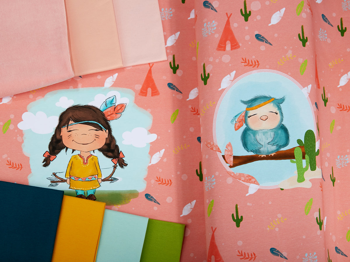 Jersey-Stoff "kleine Feder #lia peach" (1Panel/ ca.0,6m)