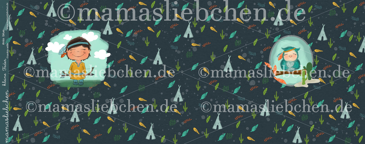 Jersey-Stoff "kleine Feder #nio blue" (1Panel/ ca.0,6m)