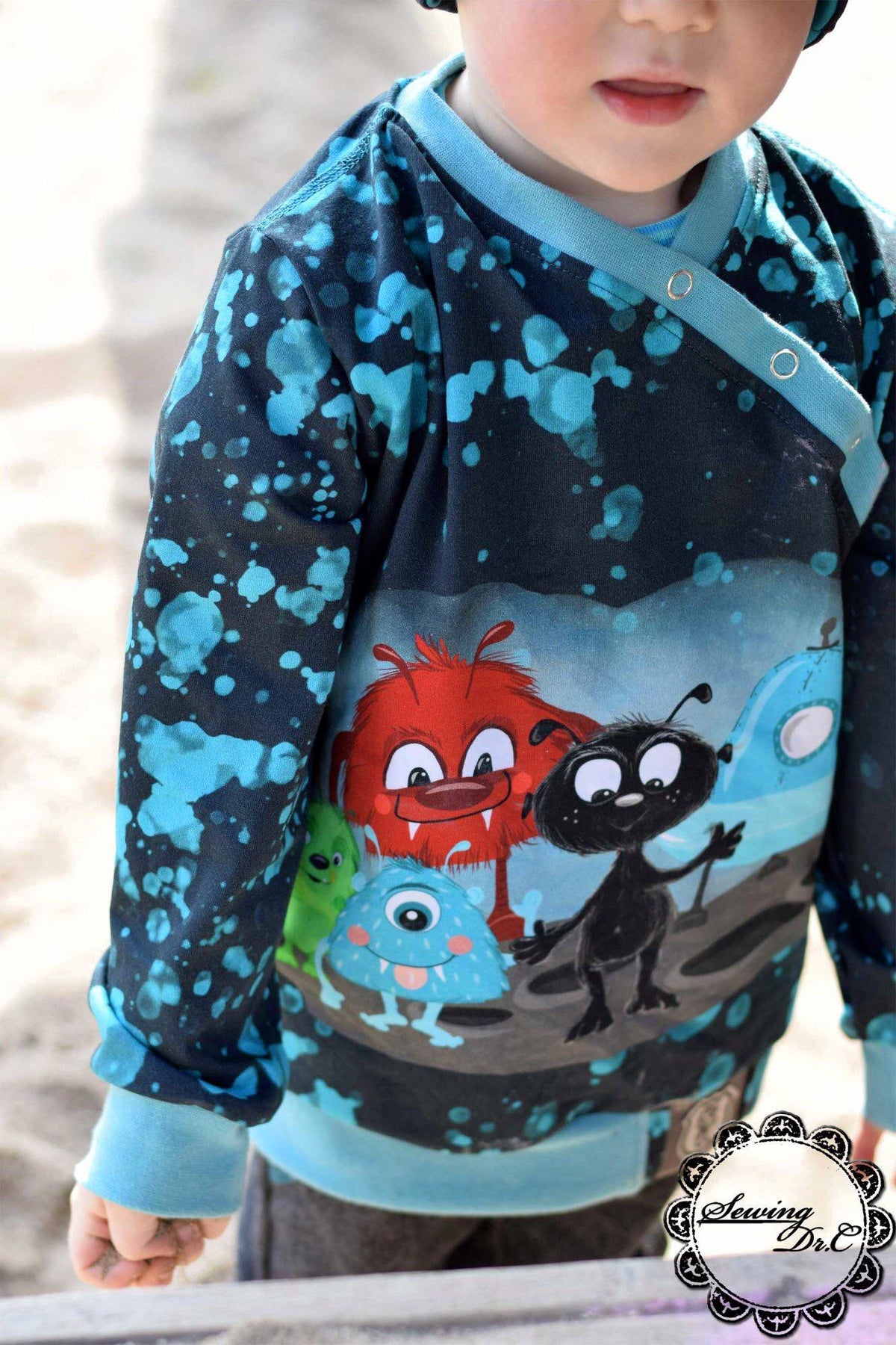 Jersey-Stoff "little monster #teal" (1Panel/ ca.0,65m)