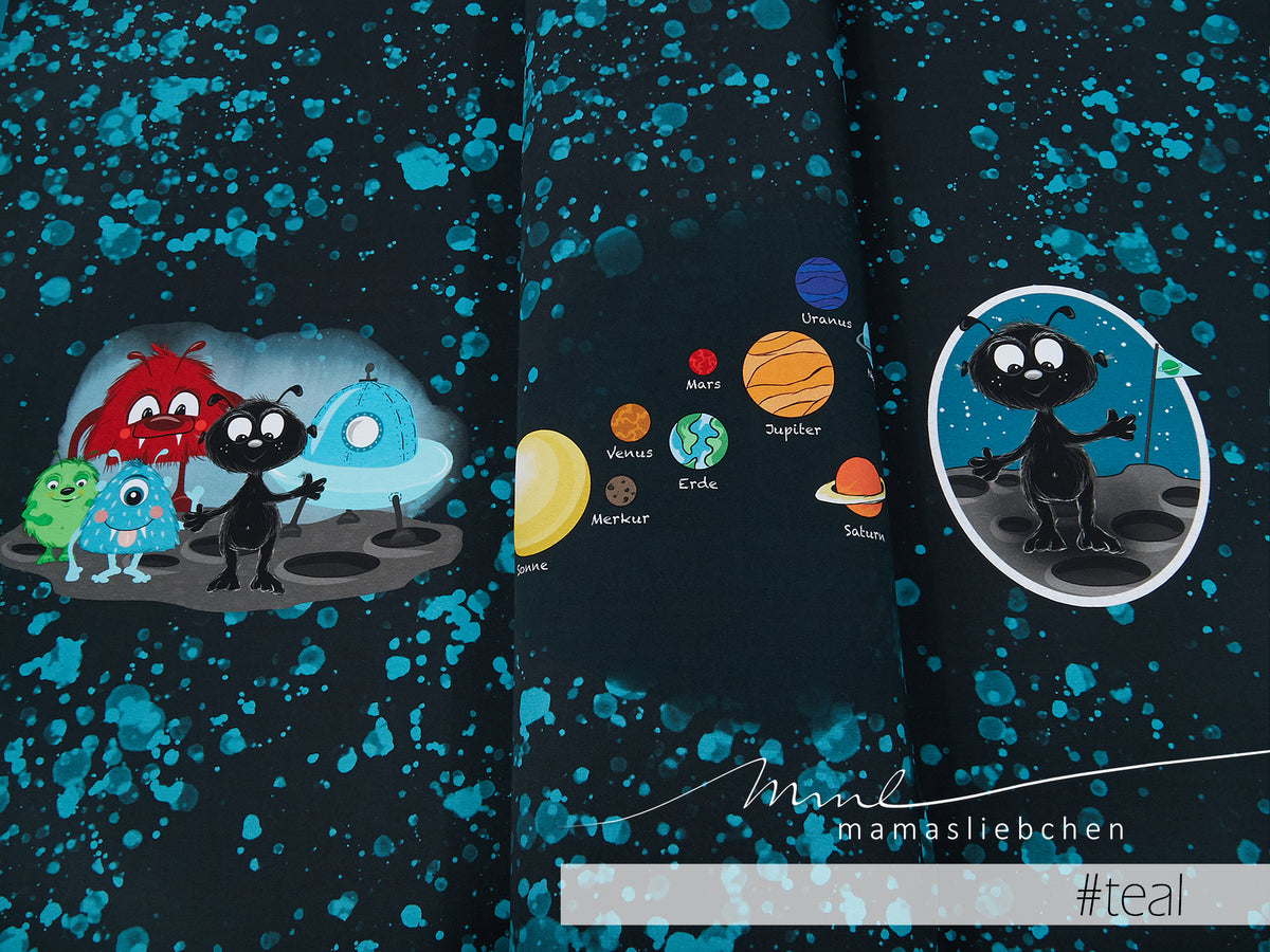 Jersey-Stoff "little monster #teal" (1Panel/ ca.0,65m)