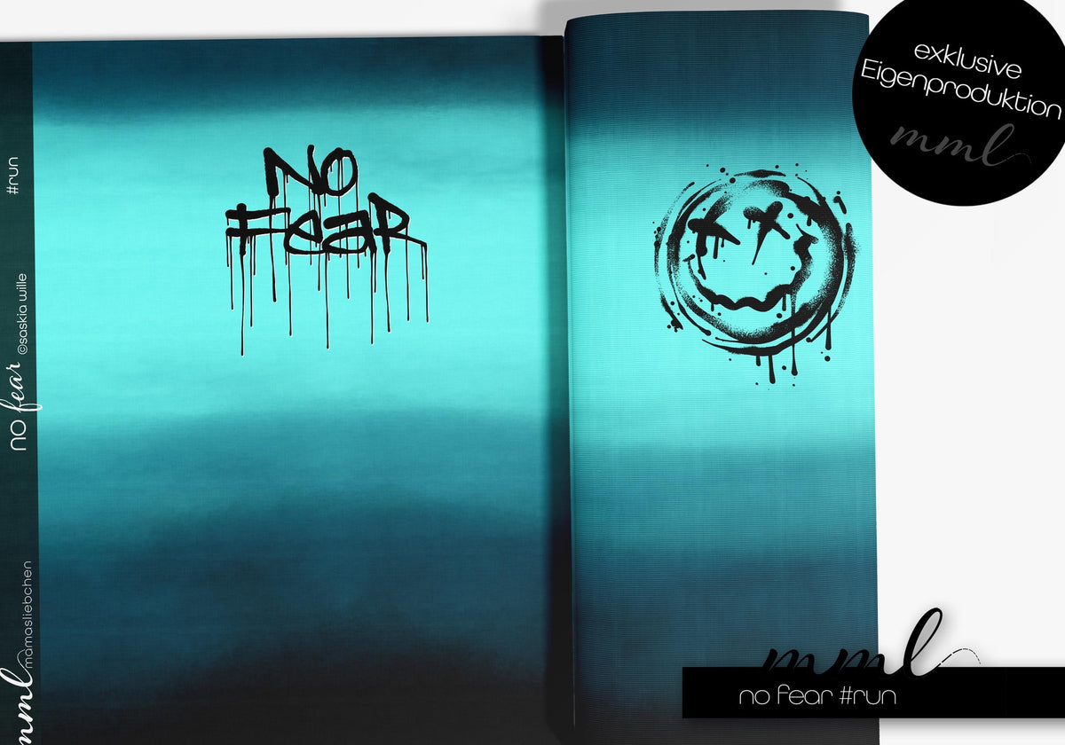 Jersey-Stoff "no fear #run" (1 Panel, ca. 1,00m)