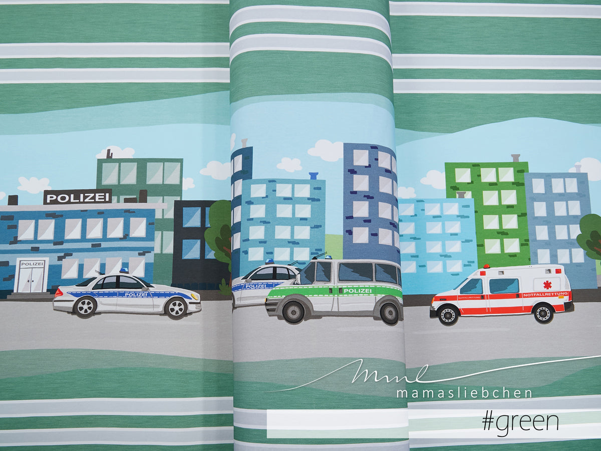 Jersey-Stoff "Polizei #green" (1Panel/ ca.0,65m)