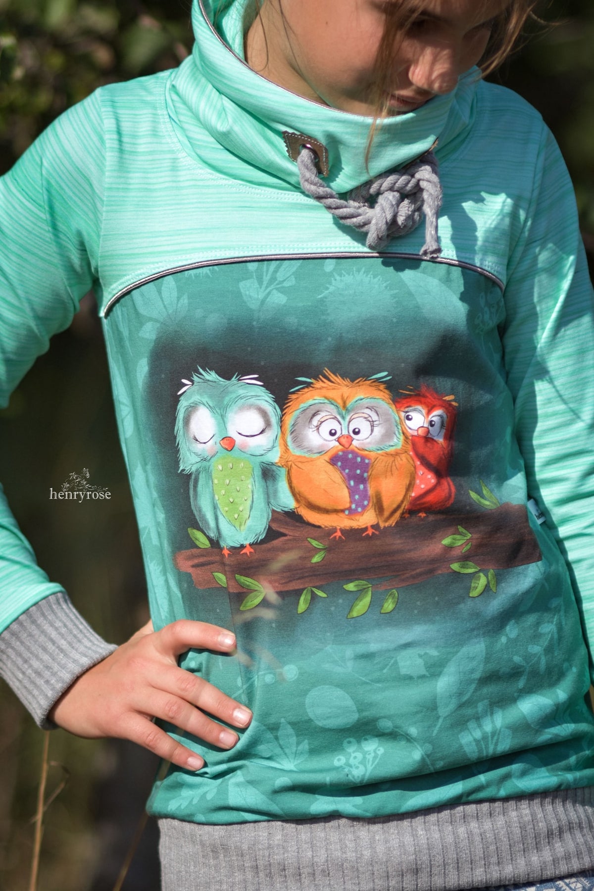 Sommer-Sweat-Stoff "3 little friends #petrol" (1 Panel, ca. 0,65m)